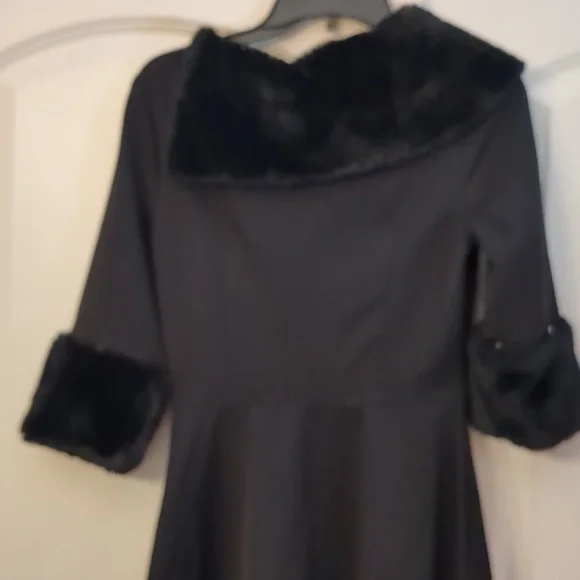Video Vixen Tabitha Black Faux Fur Collar Flare Dress - Picture 9 of 9